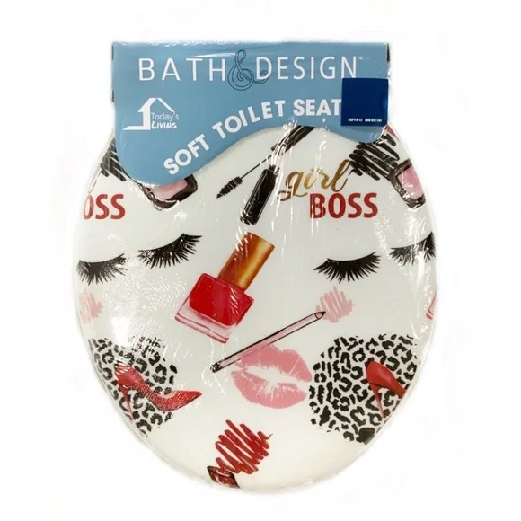 Toilet Seat Fashion Girl Boss Bath Decor White Pink Multicolor - Picture 10 of 16